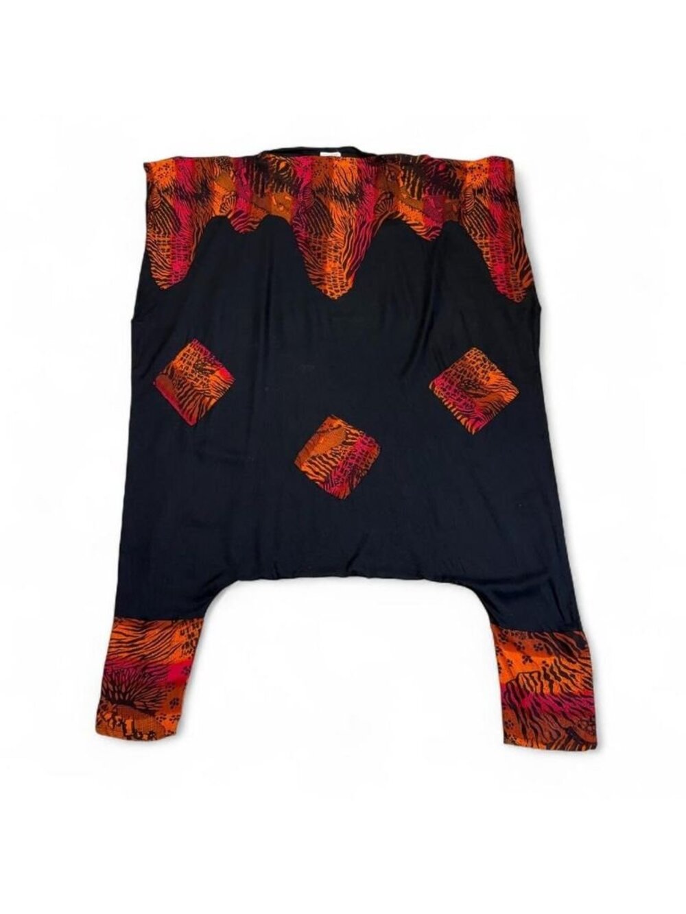 Gazapati Harem Jumpsuit Women's OS Artsy Summer Boho Funky Hippie Black Orange